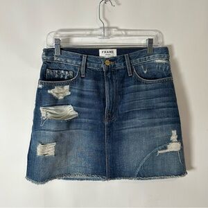 Frame Womens Size 27 Blue Le Denim Distressed Frayed Hem Mini Skirt